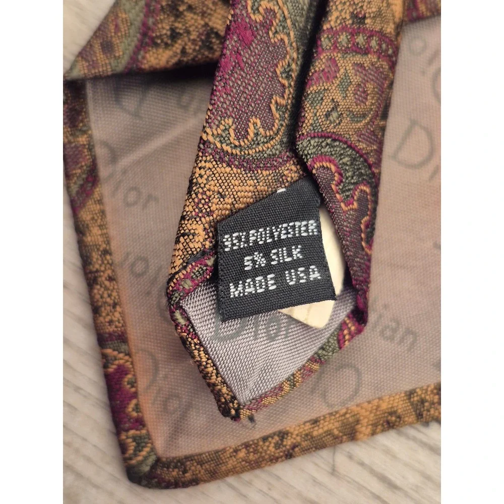 Christian Dior Monsieur Vintage‎ Paisley Medallion Silk Blend Tie Gold Burgundy